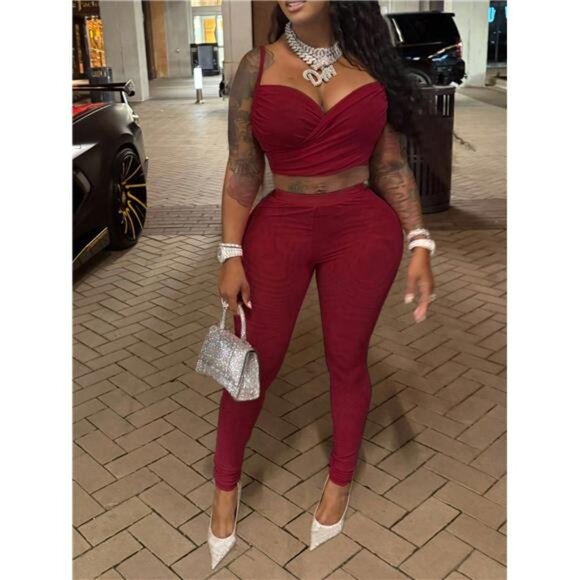 Women's Fuchsia Sexy Camisole And Long Pants 2-Piece Set, Summer